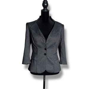 White House Black Market Dark Gray 3/4 Sleeve Collared Blazer with Black Details